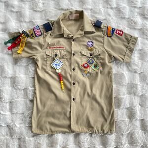 🔥VTG Boy Scouts Of America Official Youth Uniform Shirt Illinois Patches L